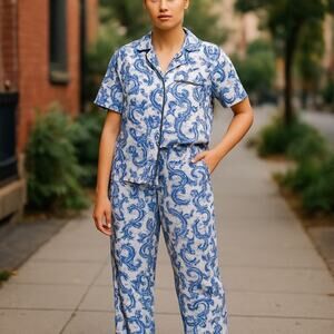 Lauren‎ Ralph Lauren Black Label Paisley Cotton-Blend Jersey Sleep Set SMALL